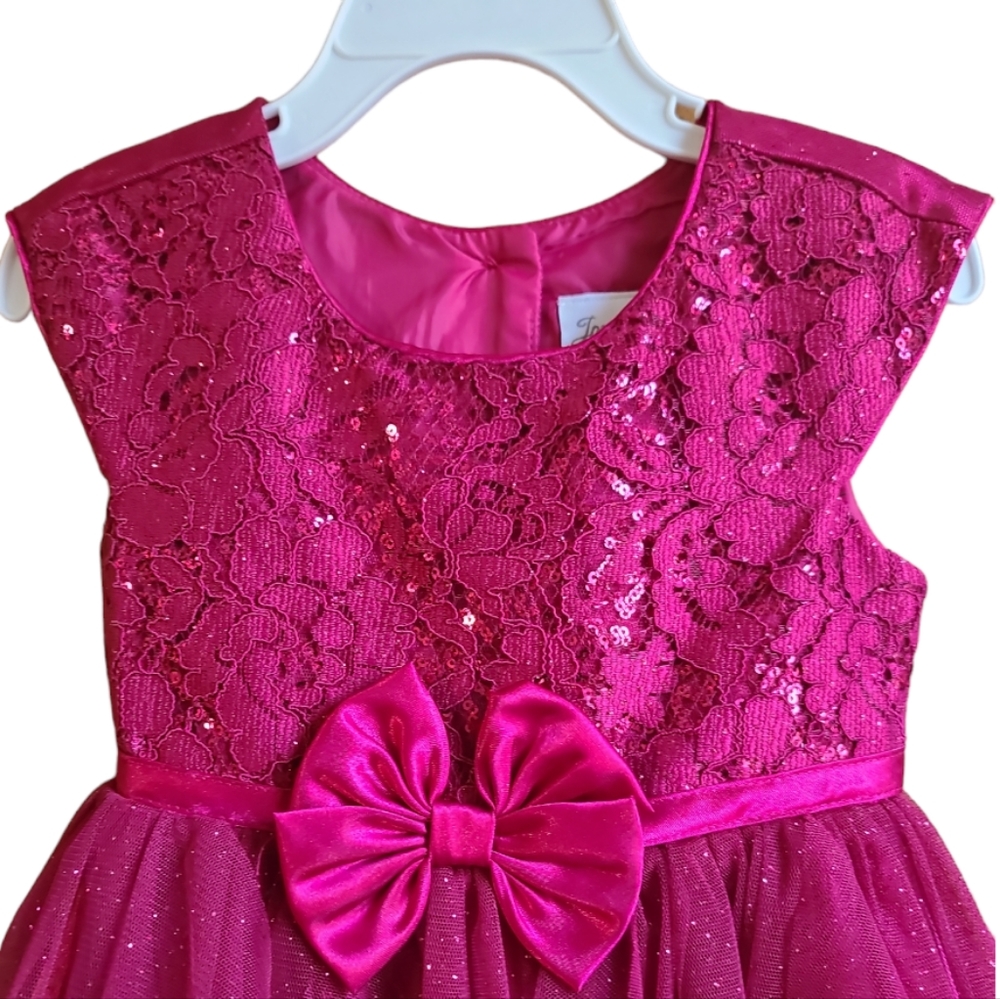 NWOT 3T Toddler Girl's Holidays Maroon Sparkling Dress With Belt - Picture 2 of 8